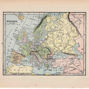 1910 年頃のヨーロッパ地図 - オリジナルのアンティーク プリント - 世界の地図 - 国際地図 - ロシア アフリカ