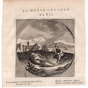 c. 1658 EMBLEM DEATH engraving - original antique engraving - old decorative Dutch print - 17th century