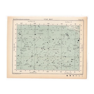 c. 1910 MAPA ESTELAR • impresión antigua original • impresión celestial • impresión astronómica • impresión de constelaciones • mapa estelar n.º 63