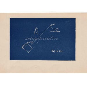 c. 1909 CONSTELACIÓN DE PEGASO litografía • impresión antigua original • el gran cuadrado • impresión celeste azul • impresión astronómica • osa menor
