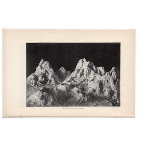 MOON MOUNTAINS lithograph c. 1925 • original vintage print - moon print - lunar landscape print - celestial print • astronomy print •