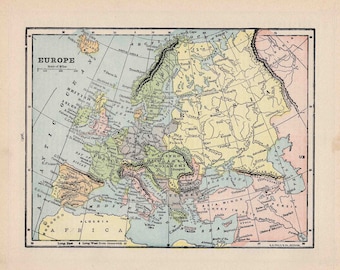 C. 1910 MAPA DE EUROPA - grabado antiguo original - mapas del mundo - cartografía internacional - Rusia África