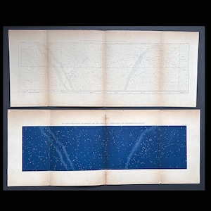 C. Litografías de ESTRELLAS DEL ECUADOR de 1856 • juego de 2 grabados antiguos originales • mapa estelar • constelaciones y muestra de la Vía Láctea • astronomía