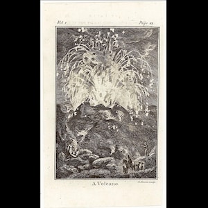 c. 1792 VOLCANO engraving • original antique print • erupting volcano • small volcanic print • mt. vesuvius • mt etna • lava • magma