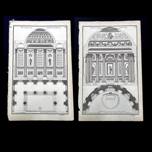 c. 1757 ARCHITECTURE PLANS engravings • original antique print • French architecture building plan • chapel designs • set of two