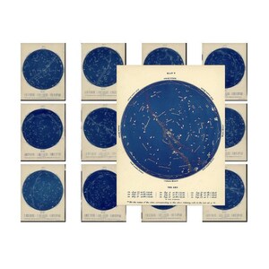 c. 1884 MONTHLY STAR MAPS • set of 12 original antique prints • astronomy prints • celestials • star charts for the entire year • starry sky