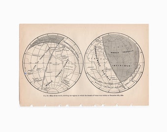 c. 1886 TRANSIT OF VENUS lithograph • original antique print • astronomy print • Solar System • celestial • World map • Planet Venus orbit