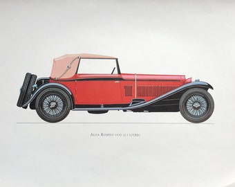 ALFA ROMEO 1930 - classic car print - original vintage lithograph printed in the 1960’s - collectable automobile - antique restored autos
