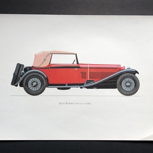 ALFA ROMEO 1930 - classic car print - original vintage lithograph printed in the 1960’s - collectable automobile - antique restored autos