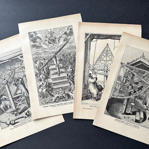 c. 1900 ASTRONOMICAL INSTRUMENTS lithographs • set of 4 original antique prints • astronomy • quadrant • telescope • celestial machines