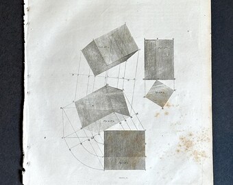 PROIEZIONE DI PRISMI incisione c. 1836 • stampa antica originale • stampa geometrica • figura geometrica • stampa scientifica sull'ottica