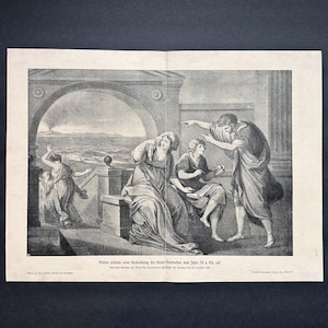 c. 1900 PLINY WATCHING VESUVIUS print • original antique print • volcano erupting print • historical disaster in Pompeii, Italy