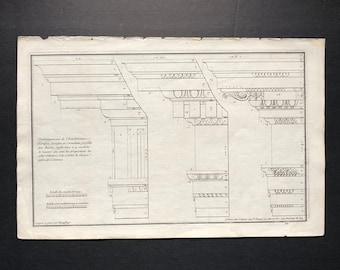 1757 profile wyposażenia oryginalna antyczna architektura francuska budynek rycina - porządki klasyczne - dorycki koryncki joński