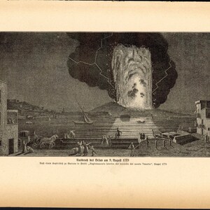 c. 1900 MOUNT VESUVIUS lithograph • original antique print • volcano print • volcanic eruption • lava print • Naples, Italy • magma print