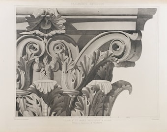 C. 1905 ANTIQUE ROMAN ARCHITECTURE print - capital detail - original antique print - Rome ancient architecture details print - rare!