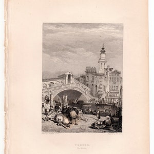 H. 1833 RIALTO-BRÜCKE VENEDIG • original vintage print • Venezia Italia • Brücke Rialto • Kanal Grand •