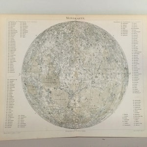 C. 1894 VOLLMOND Lithographie - original antiker Druck - Mond Karte • Himmelsgalaxie - ockerfarbene Karte der Mondlandschaft - Krater & Mara