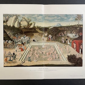 C. 1900 FOUNTAIN of YOUTH lithograph • original antique print • from a painting by Lucas Cranach the Elder • mythical spring • eternal youth