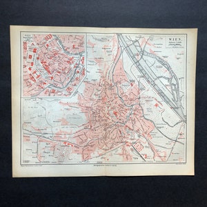 c. 1897 VIENNA - original antique map - Austria map - city plan of Vienna, Austria