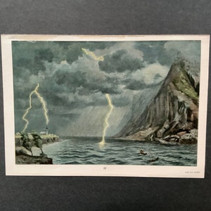 c. 1900 WEATHER • LIGHTNING SKY lithograph- original antique print - meteorology print - climate print - print 4 in weather series of 5