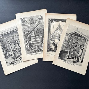 c. 1900 ASTRONOMICAL INSTRUMENTS prints • set of 4 original antique prints • astronomy • quadrant • telescope • celestial machines
