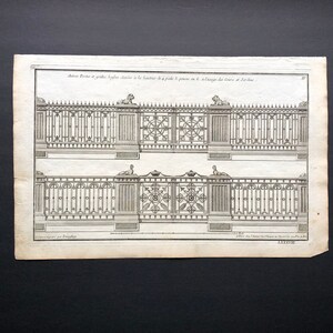 c. 1757 GATES • ANTIQUE ARCHITECTURE print - antique architecture print - french building with plan view - black & white engraving