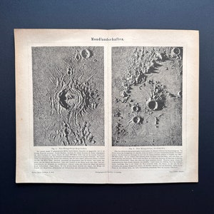 c. 1875 MOON CRATERS lithograph - antique astronomy print - lunar landscape - Copernicus crater & Archimedes crater