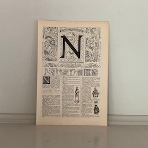 c. 1922 - LETRA N - Impressão MONOGRAMA - impressão antiga original - desenho gráfico do alfabeto francês - inicial decorativa