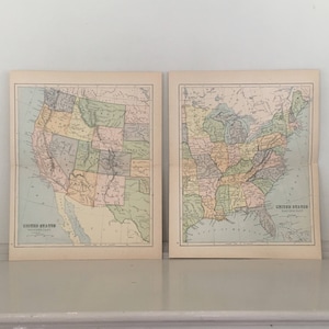 ca. 1893 USA Karte - antike Lithographie - Karte der Vereinigten Staaten von Amerika - U.S.A. - 2 Karten - alte antike Landkarten in Farbe