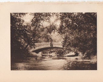 c. 1934 ROCK CREEK BRIDGE lithograph- vintage Smithsonian Museum print - Bridge over Rock Creek in the National Zoological Park