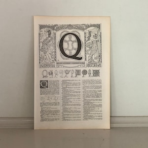 c. 1922 - LETRA Q - Impressão MONOGRAMA - impressão antiga original - desenho gráfico do alfabeto francês - inicial decorativa