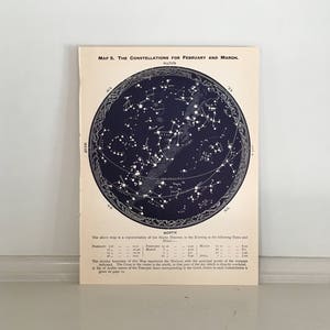 c. 1955 - CONSTELLATIONS STAR MAP print - impresión de astronomía vintage - mapa estelar celeste - Hemisferio Sur - Marzo Abril Febrero