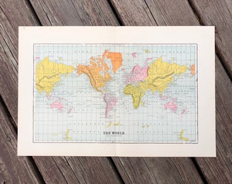 1948 年の世界地図 オリジナル フランス製 ヴィンテージ プリント