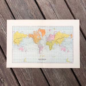 1910 年頃の世界地図 • オリジナルのアンティーク地図 • オリジナルのアンティーク印刷物 • 世界地図 • 国際地図作成 • カラーリトグラフ