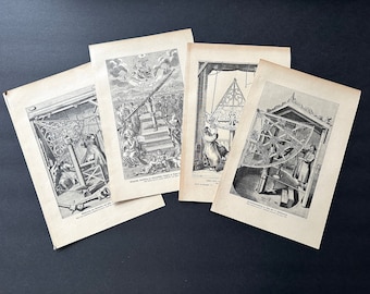 c. 1900 ASTRONOMICAL INSTRUMENTS prints • set of 4 original antique prints • astronomy • quadrant • telescope • celestial machines