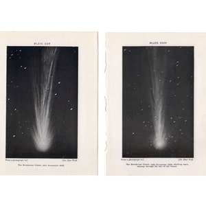 c. 1911 COMET lithographs •  set of 2 original antique astronomy prints - small celestial print - Morehouse Comet prints - meteor prints