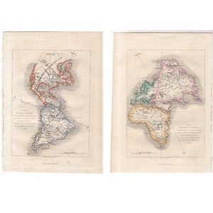 c. 1860 ANCIENT & NEW CONTINENTS Set von 2 Karten - original antike Landkarten - handkolorierte Stiche
