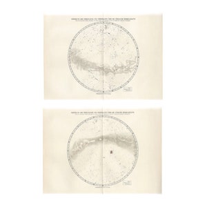 H. 1894 Nord- & Südhalbkugel Sternen Lithographien • 2er Set alte Originaldrucke • Astronomie Drucke • Himmelsdrucke