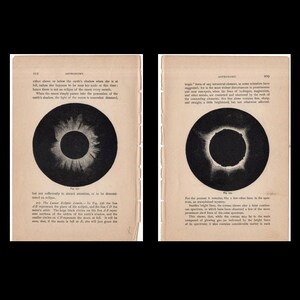 c. 1899 SOLAR CORONA lithographs - set of 2 original antique prints • astronomy prints - solar eclipse print - sun print - solar phenomena