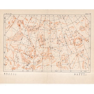 c. 1908 MAPA DE CONSTELACIONES VII • impresión antigua original • impresión de astronomía celestial • pegaso sagitario cisne hércules lira lobo