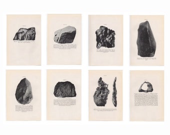 H. 1934 METEORIC STONE Lithographien - Set von 8 original vintage Drucken - Wissenschaft Astronomie eines Himmelskörpers - Meteorit Lithographien