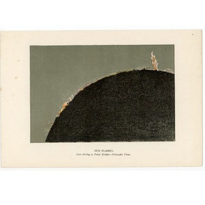 19thC SUN FLAMES lithograph • original antique print • solar flares • eclipse • during a total eclipse • astronomy print • celestial print