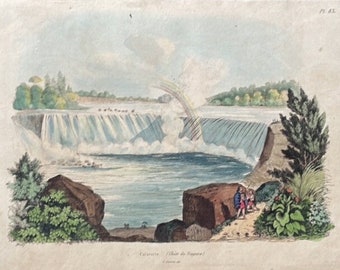c.1835 NIAGARA FALLS engraving • original antique print • hand colored engraving • Horseshoe Falls • Niagara Gorge • rainbow • waterfalls