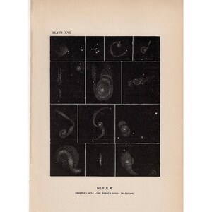 H. 1891 NEBULÆ Lithographie • Antiker Originaldruck • Astronomiedruck • Nebeldruck • Mit Lord Rosse's Teleskop beobachtet