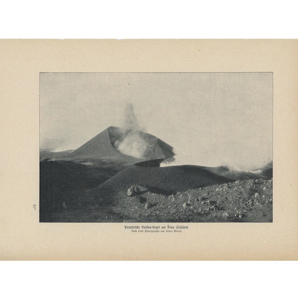 c. 1900 Mt ETNA VOLCANO PRINT - original antique print - The crater of Mount Etna - volcano crater - volcano eruption