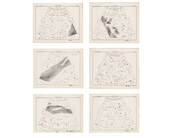 c. 1892 NORTHERN STAR MAPS - antique astronomy prints - stars & constellations of the Northern Hemisphere - celestial prints - set of 6