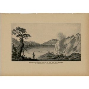 c. 1900 VESUVIUS VOLCANO PRINT - original antique print - The crater of Vesuvius before eruption of 1767 - volcano crater - volcano eruption