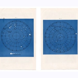 c.1935 Mapas NORTH & SOUTH STAR • impresiones vintage originales • impresiones de astronomía • impresiones celestes • Polo Norte • Polo Sur • conjunto de 2 impresiones