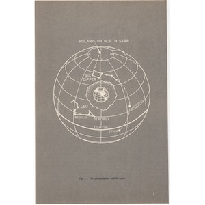 H. 1977 NORDSTERN Lithographie - aka Polaris oder Polarstern - vintage Astronomie Druck • der große Wagen, die Himmelskugel und die Erde