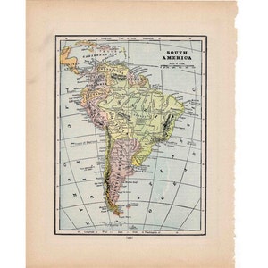 c. 1910 SOUTH AMERICA MAP • original antique print • map of South America • Brazil Chile Argentina Bolivia Ecuador Paraguay Peru Venezuela